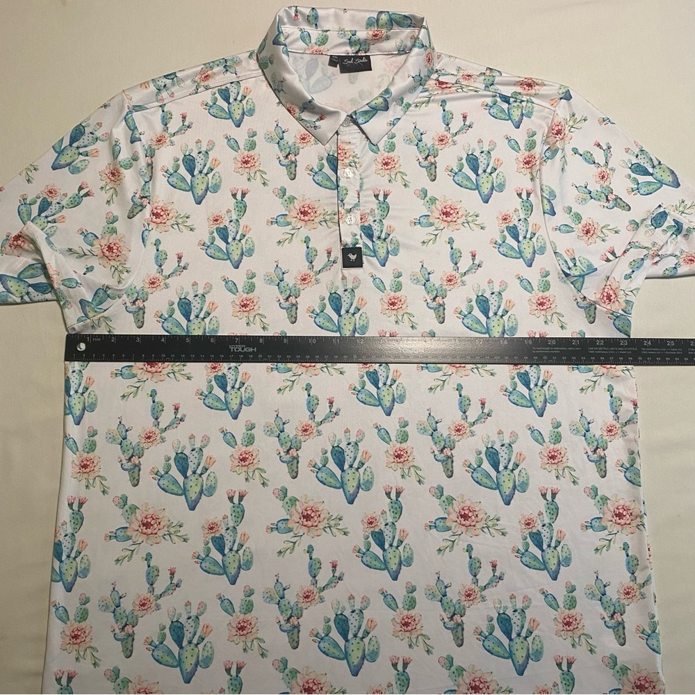 Bad Birdie Floral Cactus Polo Mens L Golf Performance Stretch - Picture 13 of 14